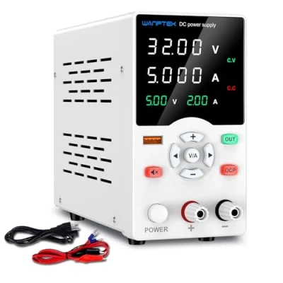 Image de Alimentation de Laboratoire 30V 5A, DC Variable avec Bouton Ajustable, Stabilisée Protection OCP/Bouton Sortie/Charge Rapide USB 18W / Mode Silencieux