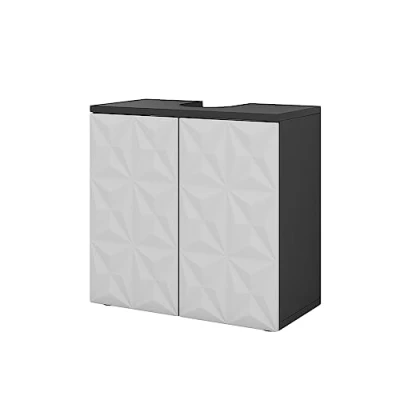 Image de Vicco Meuble sous Vasque Simple Edge, Noir/Blanc, 60 x 57 cm avec 2 Portes
