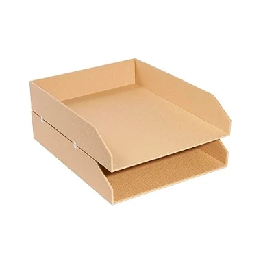 Image de Exacompta Réf. 14602E Lot de 2 corbeilles à courrier Office By Me pour document au format A4+ dimensions 13 x 26 33,7 cm équipées petits patins anti dérapants couleur beige