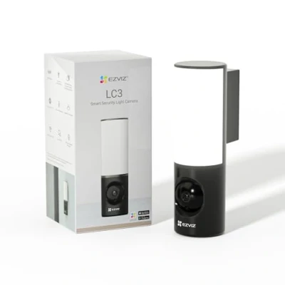 Image de EZVIZ Caméra de sécurité extérieure câblée avec projecteur 2,5 K, sans frais mensuels, stockage intégré 32 Go, détection humaine, vision nocturne en couleur 700 lumens, système vidéosurveillance