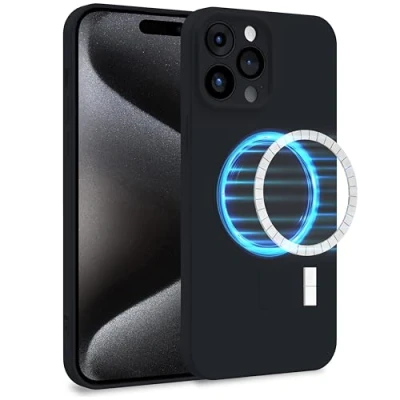 Image de MyGadget Coque Silicone [ Compatible avec MagSafe ] Apple iPhone 15 Pro Max Case TPU Souple &amp; Soft Doublure Microfibre Cover Protection Noir