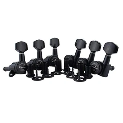 Image de Guyker Guitar Locking Tuners (6 for Left) 1:18 Lock String Tuning Key Pegs Machine Head with Hexagonal Handle Replacement ST TL SG LP Style Electric, Folk or Acoustic Guitars Black