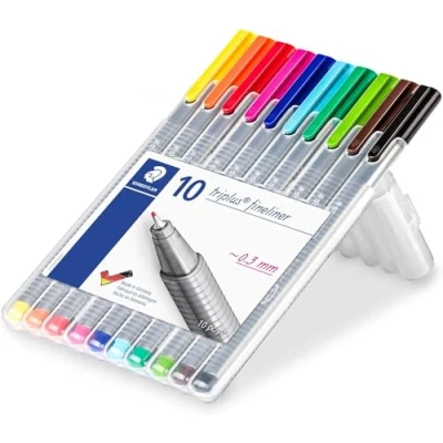 Image de Staedtler Triplus Fineliner, Feutres à pointe extra fine pour écriture et contours, Étui chevalet avec 10 couleurs lumineuses assorties, 334 SB10