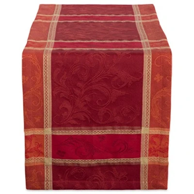 Image de DII Chemin de table rectangulaire en coton damassé Collection jacquard 35,6 x 182,9 cm Orange brûlé