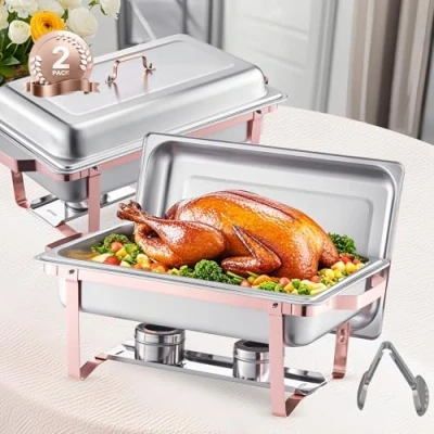 Image de VEVOR Chauffe Plat 2PCs 7,5 L, Buffet Chauffant Rectangulaire, Réchaud en Acier Inoxydable, avec 2 Bacs Pleine Taille et Couvercle, pour Libre Service Hôtel Traiteur Restauration, Or Rose