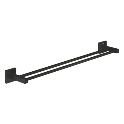 Image de GROHE Start Cube Double Barre Porte Serviettes pour Salle de Bain, 654 mm, Fixations Cachées avec Vis Incluses, Métal, Noir Mat, 411042430