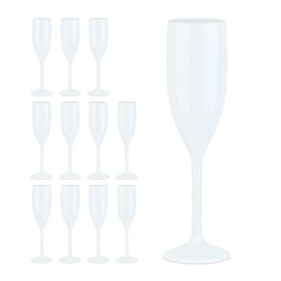 Image de relaxdays verres à champagne, set de 12, incassable, sans BPA, réutilisable, coupe mousseux, mariage, camping, blanc
