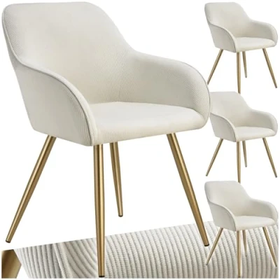 Image de TECTAKE Lot de 4 chaises élégantes MARILYN aspect corde avec forme ergonomique crème/doré