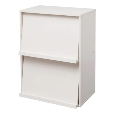 Image de Iris Ohyama, Meuble, Bibliothèque, Étagère de rangement, 2 portes rabattables, Design, Solide, Moderne, Multi usage, Bureau, Chambre, Salon Flap Rack CHR Chêne Blanc