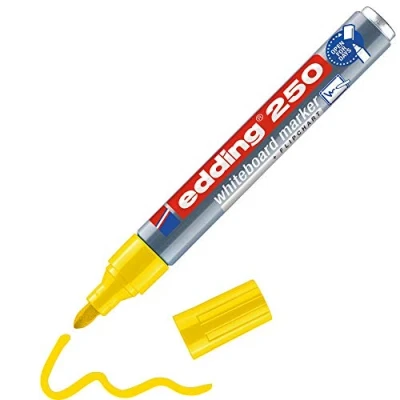 Image de edding 250 Marqueur pour tableaux blancs jaune 1 stylo pointe ronde 1,5 3 mm feutre effaçable blanc, magnétique, mémo et chevalet de conférence sketchnotes