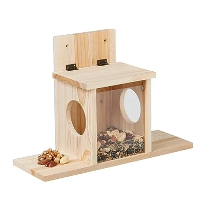 Image de Relaxdays Mangeoire pour écureuils, Distributeur de Nourriture, Bois, 2 entrées, Suspendre, Place sur Les côtés, Nature