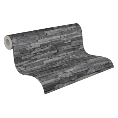 Image de A.S. Création Papier peint intissé pierre en gris et noir pour différentes pièces de 10,05 m x 0,53