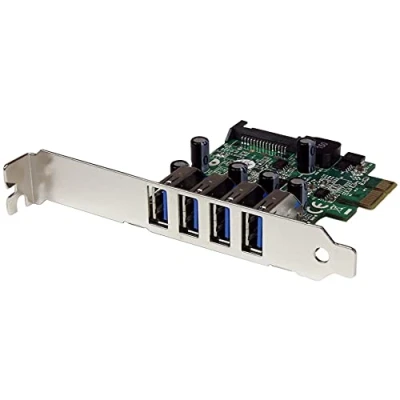 Image de StarTech.com Carte contrôleur PCI Express à 4 ports USB 3.0 (5Gbps) SuperSpeed Adaptateur PCIe avec UASP et alimentation SATA (PEXUSB3S4V)