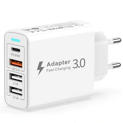 Image de Chargeur Rapide USB C,40W 4 Port Prise C Multiple avec PD et QC3.0, Adaptateur Secteur Type Telephone pour iPhone 15/14/13/12/11/XS/8,Samsung S24/S23/S22/S21