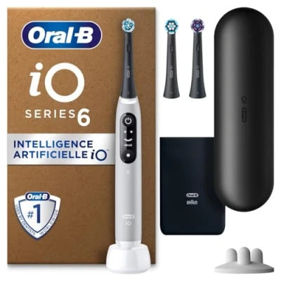Image de Oral B iO 6N Brosse À Dents Électrique Grise Pour Adultes, 5 Modes Avec Blancheur Et Soin Des Gencives, Brossette Douce Ronde, 3 Embouts De Rechange, 1 Chargeur, Étui Voyage