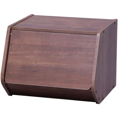 Image de Iris Ohyama, Étagère, Boîte de rangement en bois, Meuble d&#039;appoint, 1 porte rabattable, Polyvalent, Empilable, Solide, Bureau, Chambre, Salon Stack Box STB 400D Marron