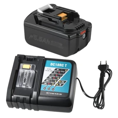 Image de Lot de 2 batteries rechange, 18 V, 5,5 Ah, pour Makita avec chargeur BL1860B, BL1850, BL1840B, LXT400, charge rapide DC18RC 3 A, protection contre la surchauffe