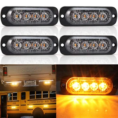 Image de 4 x LED Feux Stroboscopique,4 Lampe Flash Stroboscope Gyrophare Pénétrations Avant Voyant d’Alarme Urgence Strobe Orange 12W 12V/24V pour Voiture Camion Remorque