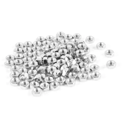 Image de sourcing map Attache Écrou Hexagonal Filetage Femelle M3 3mm en Métal Argenté 100Pcs