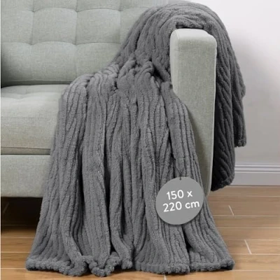Image de HOMELEVEL Gros Plaid Polaire Gris Canape Grande Taille 150x220 en Polyester Moelleux Couverture Chaude et Douce pour Hiver Canapé Lit Fauteuil 1 ou 2 Personne