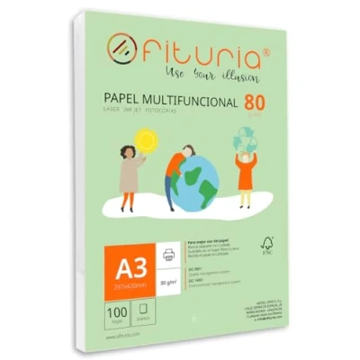 Image de Ramette de papier A3 80g avec 100 feuilles blanches, multifonctionnel pour un usage scolaire et professionnel. Idéal imprimantes laser, à jet d’encre ou photocopieuses Ofituria