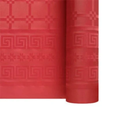 Image de SANYGIENE Nappe Papier Rouge Jetable Kit de 2 Rouleaux 25 M Soit 50 Largeur 1,18 Damassé Déperlant Déco Table La pour Les Grandes Tables Noel !