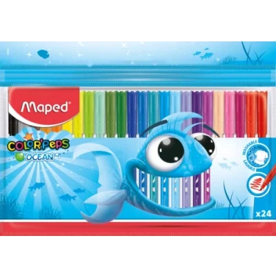 Image de Maped Feutres Ocean Color Peps 24 de Coloriage Encre Lavable Pointe Moyenne Ogive Douce et Souple Pochette Plastique couleurs