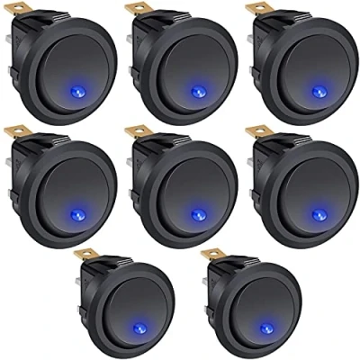 Image de Taiss 8 pièces Interrupteur à bascule Rond 12V SPST ON OFF 2 positions 3 Broches 20A avec lumière LED bleue,pour Voiture Camion Véhicules de Loisirs Bateau KCD2 102N BU