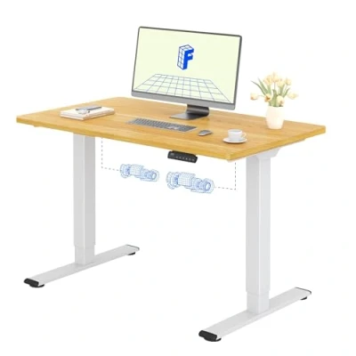 Image de FLEXISPOT Bureau Assis Debout, Plateau de Une Pièce 120x60cm, Réglable en Hauteur Électrique, Panneau Contrôle à Fonctions Mémoires, Assemblage Facile, Télétravail(Blanc+ Érable)