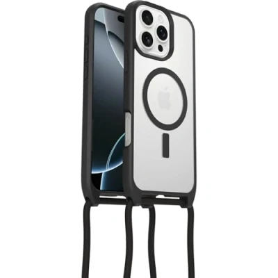 Image de OtterBox Coque React Series Necklace MagSafe pour iPhone 16 Pro Max, de Protection Ultra Fine avec Collier réglable et Amovible, testé Selon Les Normes Militaires, Transparent/Noir