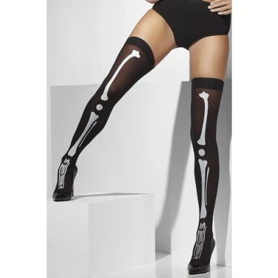 Image de Smiffys Bas opaques, noir, motif squelette