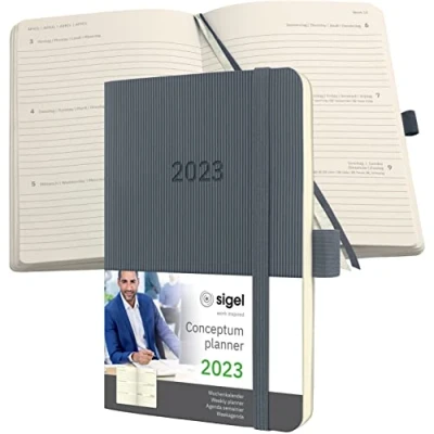 Image de SIGEL C2337 Agenda Semainier Conceptum 2023, environ A6, Gris Foncé, Softcover, 2 Pages = 1 Semaine, 176 S.