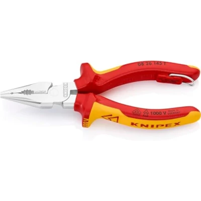 Image de Knipex Pince universelle multifonctions chromée, isolées avec gaines bi matière, homologuées VDE ; œillet de fixation isolé intégré pour d&#039;un dispositif antichute 145 mm 08 26 T