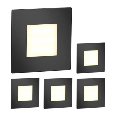 Image de ledscom.de 5 pièces Lumière d&#039;escalier LED/lampe murale encastrée FEX pour l&#039;intérieur et l&#039;extérieur, carrée, noire, 85 x 85mm, blanc chaud