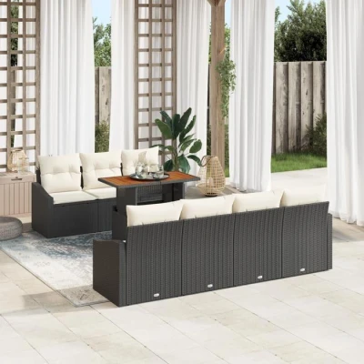 Image de VidaXL Ensemble de Canapés Jardin 8 pièces avec Coussins noir en Poly Rotin 3358532