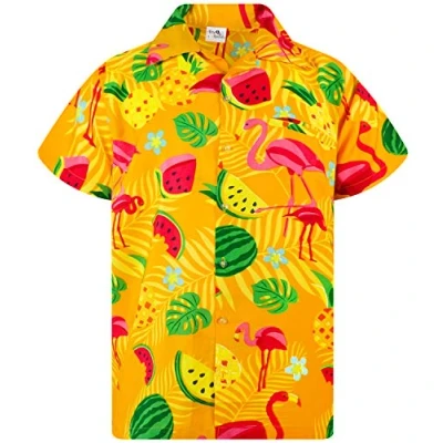 Image de King Kameha Funky Chemise Hawaienne, Manche Courte, Flamingo Melon, Jaune, 4XL