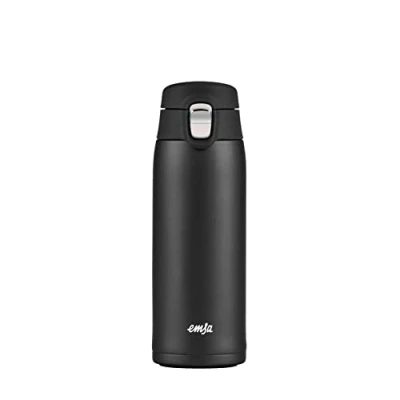 Image de Emsa Mug isotherme 0,4 L, 100% étanche, Corps en acier inoxydable, Couvercle Polypropylène, Sans bisphénol, Conservation optimale, Ouverture facile, Compact, Léger, Light Mug, Noir N2151700