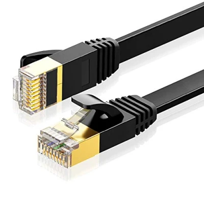 Image de Eono Cat 7 Plat Câble Ethernet, Réseau RJ45 Haut Débit 10Gbps 600MHz SFTP 8P8C Câbles de Connexion Patch Compatible avec PS5, Xbox, PC, TV, Routeur, Modems (Flat Black, 3M/10FT)