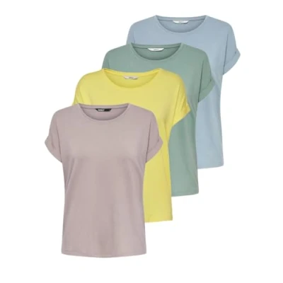 Image de ONLY Haut Onlmoster pour femme, Lot de 4 (1 pop corn, 1 vert chinois,1 bleu poussiéreux et Ethera), M