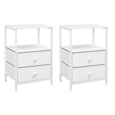 Image de EUGAD Table de Chevet Lot 2, avec 2 Tiroirs en Tissu et Compartiment Ouvert, 40x30x60 cm, Nuit, Lit, d&#039;Appoint Moderne, Bois Métal, Blanc, 0009CTG