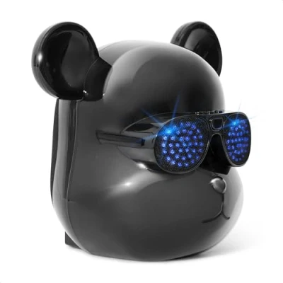 Image de Ibiza Bear Sound Baffle, Enceinte sur Batterie Rechargeable en Forme de tête d’Ours avec LED dans Les Lunettes Bluetooth, USB, Micro SD, Aux TWS Design, Moderne, Fun