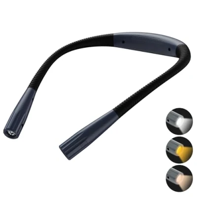 Image de KEWUZY Lampe de Lecture Cou Rechargeable, 3 Couleurs et Niveaux Luminosité Réglables, Bras Pliables, Yeux avec Fonction Mémoire, Longue Durée Vie, pour Lecture, Tricoter, Camping