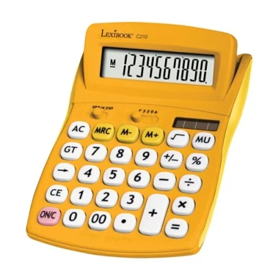 Image de Lexibook, Calculatrice de Bureau FRUITIES® avec écran inclinable, 10 Chiffres, Fonctions Basiques et avancées, Larges Touches, Solaire à Piles, Jaune, C210D