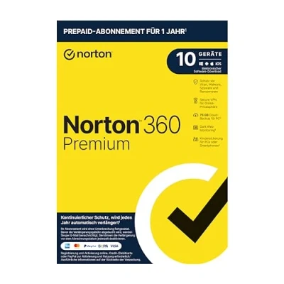 Image de Norton 360 Premium 2021 10 appareils 1 an d&#039;abonnement avec extension automatique VPN sécurisé et gestion de mot passe PC/Mac/Android/iOS Code d&#039;activation dans son emballage d&#039;origine