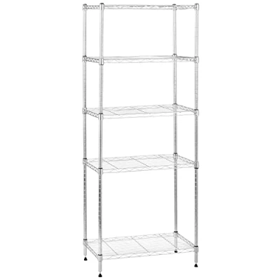 Image de Amazon Basics Étagère à 5 tablettes étroites réglables en hauteur avec pieds de nivellement, charge max. 453 kg, Chromé, 34 x 58.9 152.5 cm (l L H)