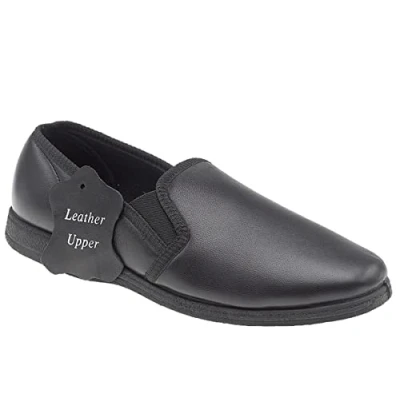 Image de Pour homme Chaussons Cuir Hadley Twin Soufflet avec semelle en caoutchouc Noir noir,