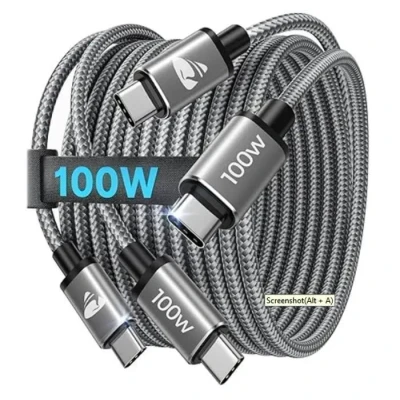 Image de Câble USB C vers [1m+1m/Lot de 2] 100W Cable Charge Rapid 5A PD3.0, Chargeur Type Nylon Cordon pour iPhone 16