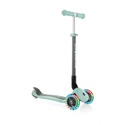 Image de Globber Primo Foldable Lights Trottinette Pliable, Lumineuse à 3 Roues pour Les Enfants âgés de 7 Ans +, Vert Pastel