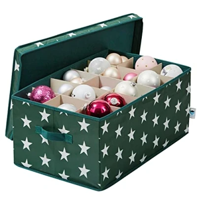 Image de LOVE IT STORE Boîte De Rangement Pour Boules Noël Ranger Décoration Noel Avec 30 Compartiments 58x36x25 cm Vert Étoiles