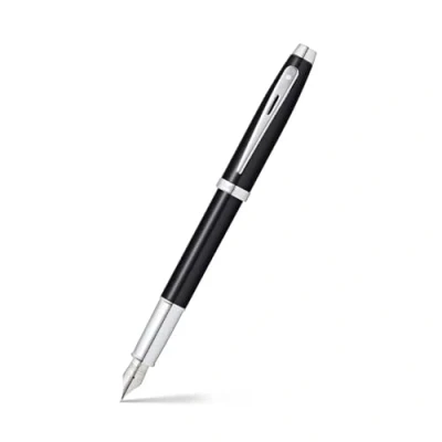 Image de Sheaffer 100 Glossy Black Lacquer Fountain Pen with Polished Chrome Trim and Medium Nib